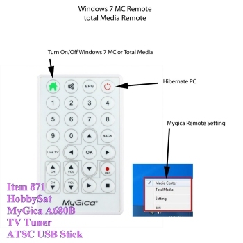 Remote for MyGica HDTV USB Stick TV Tuner A680B Windows 7